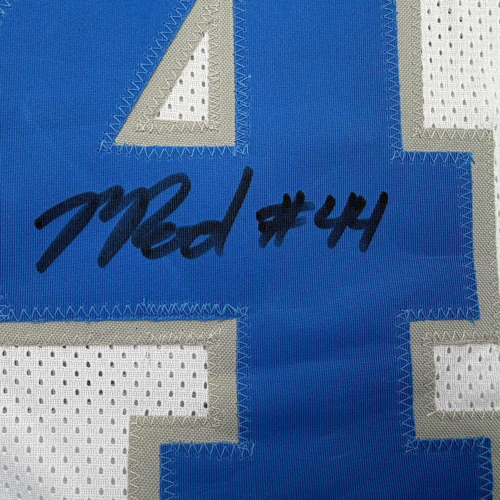 Autographed/Signed Malcolm Rodriguez Detroit White Football Jersey Beckett BAS COA (ONLINE ORDER ONLY)