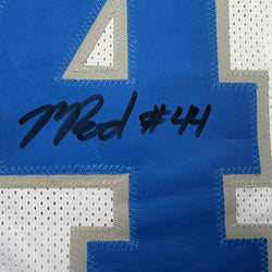 Autographed/Signed Malcolm Rodriguez Detroit White Football Jersey Beckett BAS COA (ONLINE ORDER ONLY)
