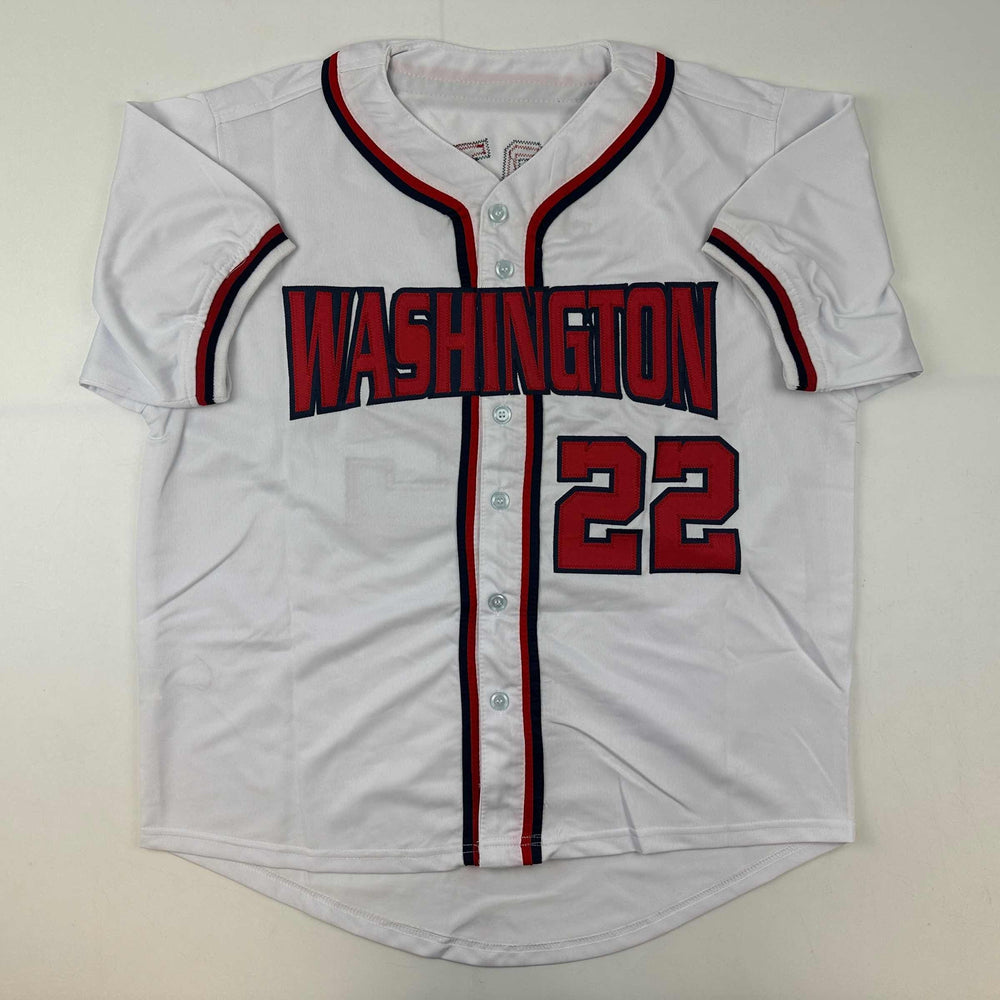 Facsimile Autographed Juan Soto Washington White Reprint Laser Auto Baseball Jersey Size Men's XL (ONLINE ORDER ONLY)