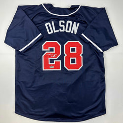 Facsimile Autographed Matt Olson Atlanta Blue Reprint Laser Auto Baseball Jersey Size Men's XL (ONLINE ORDER ONLY)