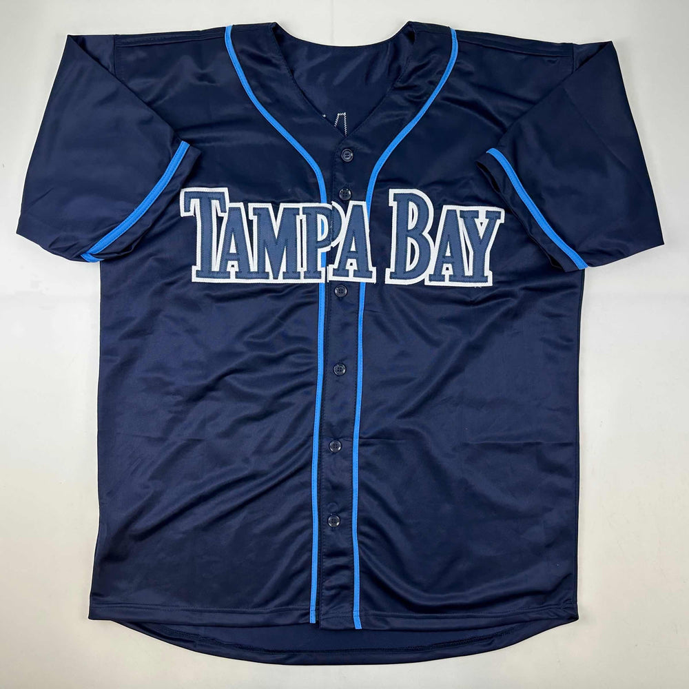 Facsimile Autographed Wander Franco Tampa Bay Navy Blue Reprint Laser Auto Baseball Jersey Size Men's XL (ONLINE ORDER ONLY)
