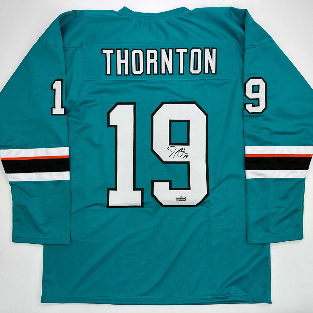 Facsimile Autographed Joe Thornton San Jose Teal Reprint Laser Auto Hockey Jersey Size Men's XL (ONLINE ORDER ONLY)
