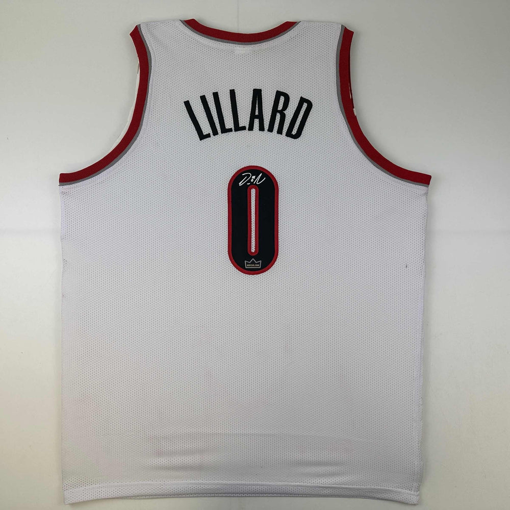Facsimile Autographed Damian Lillard Portland White Reprint Laser Auto Basketball Jersey Size Men's XL (ONLINE ORDER ONLY)