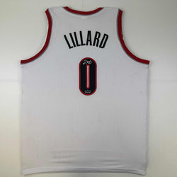Facsimile Autographed Damian Lillard Portland White Reprint Laser Auto Basketball Jersey Size Men's XL (ONLINE ORDER ONLY)