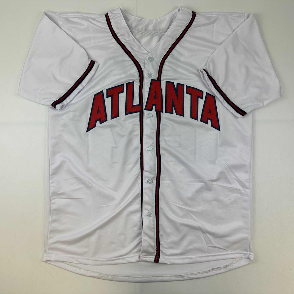 Facsimile Autographed Austin Riley Atlanta White Reprint Laser Auto Baseball Jersey Size Men's XL (ONLINE ORDER ONLY)