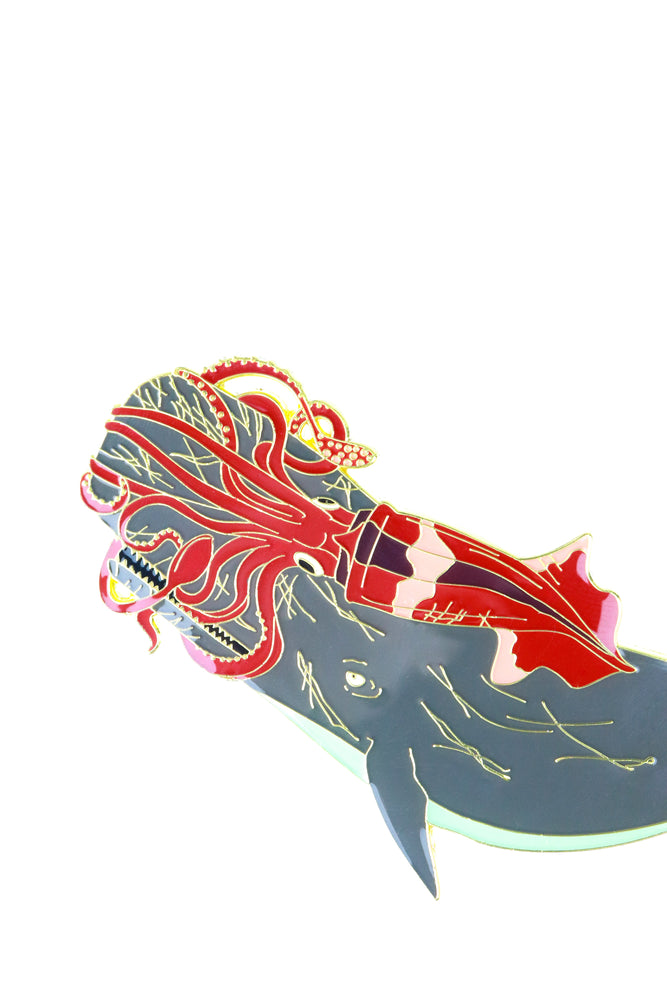 Giant Squid vs. Sperm Whale Enamel Pin (Architeuthis dux vs. Physeter macrocephalus) (ONLINE ORDER ONLY)