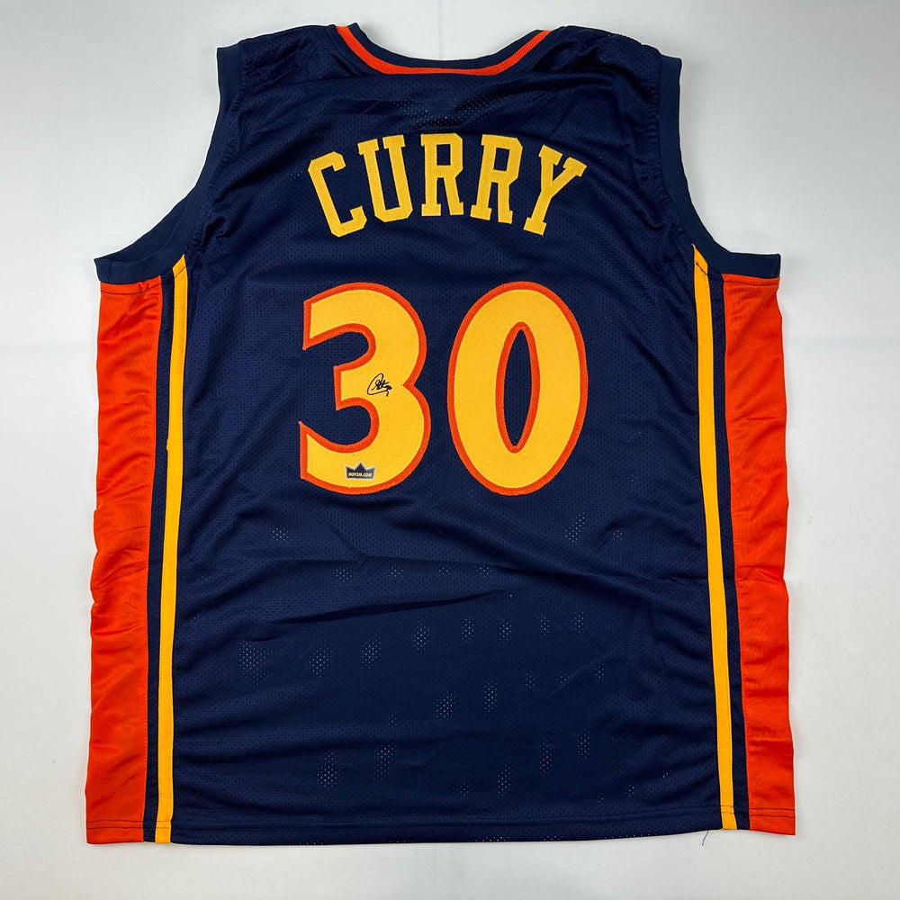 Facsimile Autographed Stephen Steph Curry Golden State Navy Blue Retro Rookie Reprint Laser Auto Basketball Jersey Size Men's XL (ONLINE ORDER ONLY)