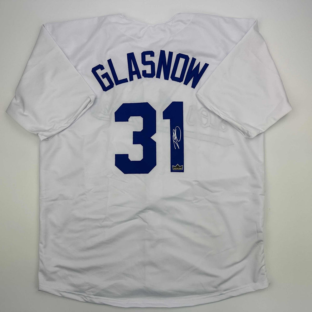 Facsimile Autographed Tyler Glasnow Los Angeles LA White Reprint Laser Auto Baseball Jersey Size Men's XL (ONLINE ORDER ONLY)