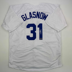 Facsimile Autographed Tyler Glasnow Los Angeles LA White Reprint Laser Auto Baseball Jersey Size Men's XL (ONLINE ORDER ONLY)