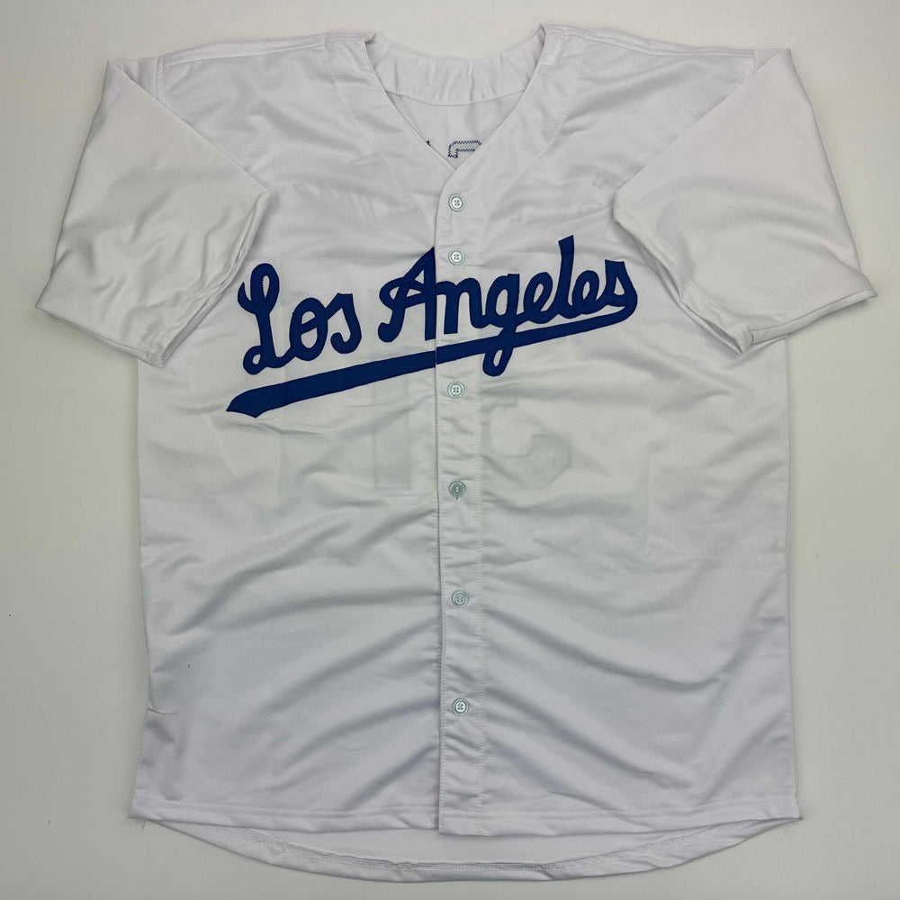 Facsimile Autographed Tyler Glasnow Los Angeles LA White Reprint Laser Auto Baseball Jersey Size Men's XL (ONLINE ORDER ONLY)
