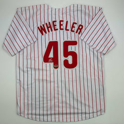 Facsimile Autographed Zack Wheeler Philadelphia Pinstripe Reprint Laser Auto Baseball Jersey Size Men's XL (ONLINE ORDER ONLY)