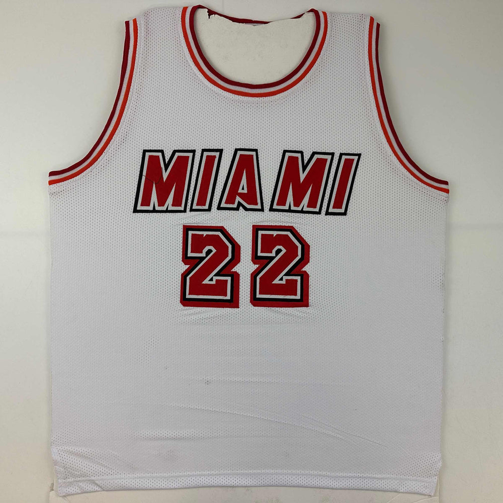 Facsimile Autographed Jimmy Butler Miami White Retro Reprint Laser Auto Basketball Jersey Size Men's XL (ONLINE ORDER ONLY)