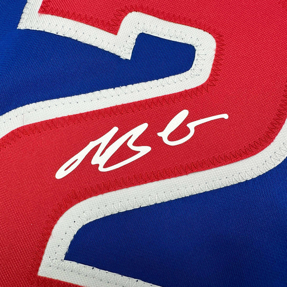 Framed Facsimile Autographed Michael Busch 35x39 Chicago Blue Reprint Laser Auto Baseball Jersey (ONLINE ORDER ONLY)