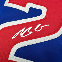 Framed Facsimile Autographed Michael Busch 35x39 Chicago Blue Reprint Laser Auto Baseball Jersey (ONLINE ORDER ONLY)