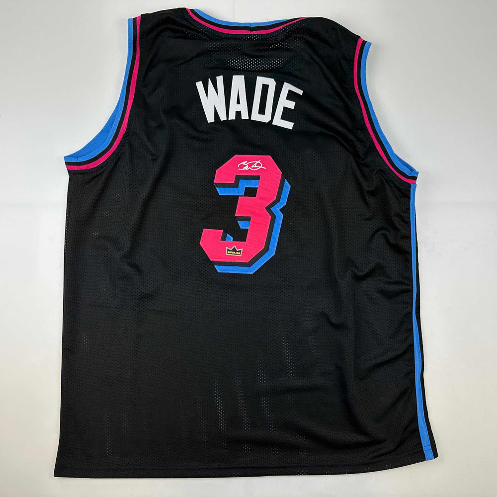 Facsimile Autographed Dwyane Wade Miami Black Vice City Reprint Laser Auto Basketball Jersey Size Men's XL (ONLINE ORDER ONLY)