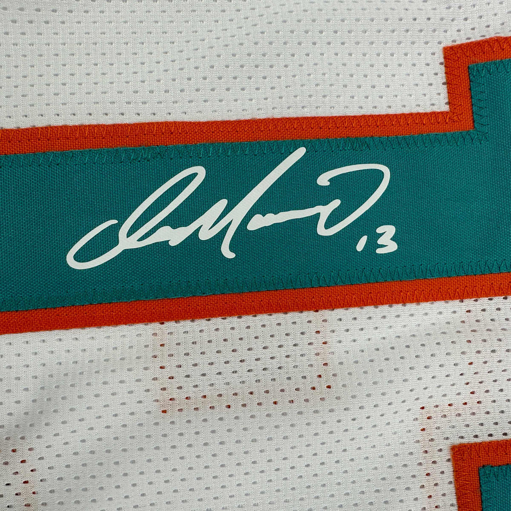 Framed Facsimile Autographed Dan Marino 35x39 Miami White Reprint Laser Auto Football Jersey (ONLINE ORDER ONLY)