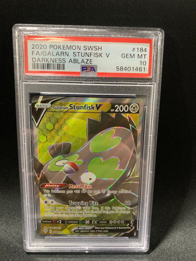 2020 POKEMON SWORD & SHIELD DARKNESS ABLAZE FA/GALARN. STUNFISK V #184 - PSA GEM MT 10 (Online Order Only)