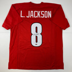 Facsimile Autographed Lamar Jackson Louisville Red Reprint Laser Auto College Football Jersey Size Men's XL (ONLINE ORDER ONLY)