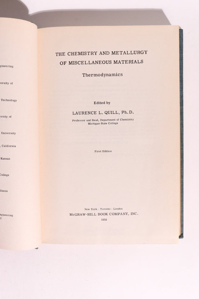 The Chemistry and Metallurgy of Miscellaneous Materials, First Edition 1950 (ONLINE ORDER ONLY)