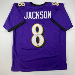 Facsimile Autographed Lamar Jackson Baltimore Purple Reprint Laser Auto Football Jersey Size Men's XL (ONLINE ORDER ONLY)