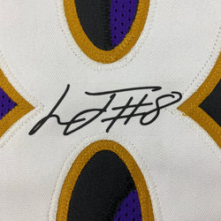Facsimile Autographed Lamar Jackson Baltimore Purple Reprint Laser Auto Football Jersey Size Men's XL (ONLINE ORDER ONLY)