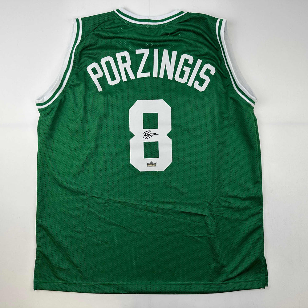 Facsimile Autographed Kristaps Porzingis Boston Green Reprint Laser Auto Basketball Jersey Size Men's XL (ONLINE ORDER ONLY)