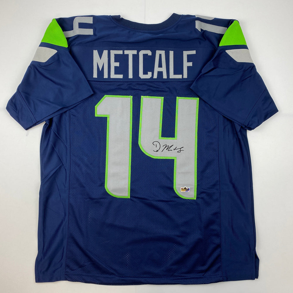 Facsimile Autographed D.K. DK Metcalf Seattle Blue Reprint Laser Auto Football Jersey Size Men's XL (ONLINE ORDER ONLY)