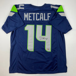 Facsimile Autographed D.K. DK Metcalf Seattle Blue Reprint Laser Auto Football Jersey Size Men's XL (ONLINE ORDER ONLY)