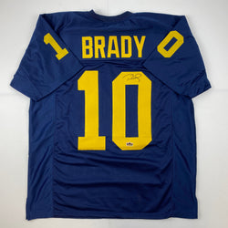 Facsimile Autographed Tom Brady Michigan Blue Reprint Laser Auto College Football Jersey Size Men's XL (ONLINE ORDER ONLY)