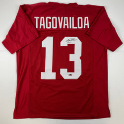 Facsimile Autographed Tua Tagovailoa Alabama Red Reprint Laser Auto College Football Jersey Size Men's XL (ONLINE ORDER ONLY)