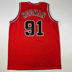 Facsimile Autographed Dennis Rodman Chicago Red Reprint Laser Auto Basketball Jersey Size Men's XL (ONLINE ORDER ONLY)