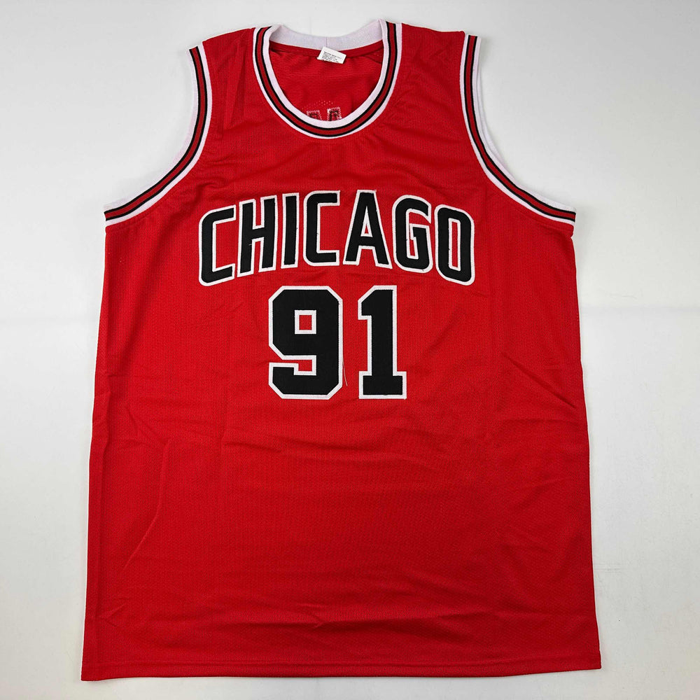 Facsimile Autographed Dennis Rodman Chicago Red Reprint Laser Auto Basketball Jersey Size Men's XL (ONLINE ORDER ONLY)