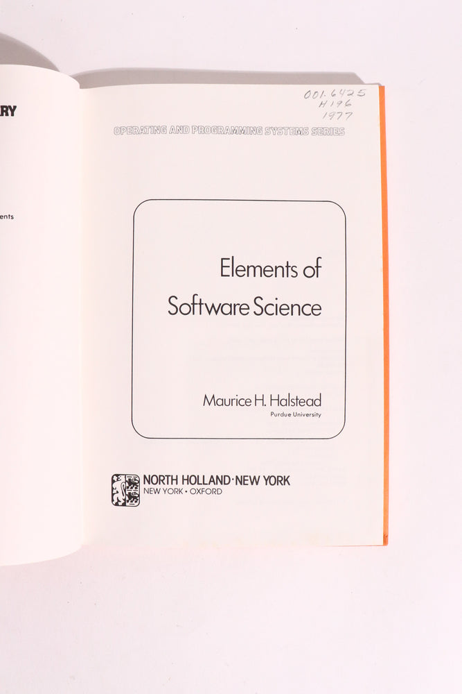 Elements of Software Science — Maurice H. Halstead, 1977 | Foundational Software Metrics & Programming Theory (ONLINE ORDER ONLY)