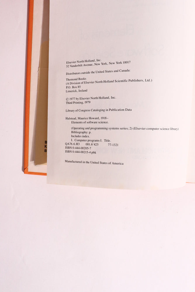 Elements of Software Science — Maurice H. Halstead, 1977 | Foundational Software Metrics & Programming Theory (ONLINE ORDER ONLY)