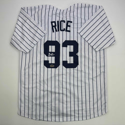 Facsimile Autographed Ben Rice New York Pinstripe Reprint Laser Auto Baseball Jersey Size Men's XL (ONLINE ORDER ONLY)