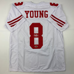 Facsimile Autographed Steve Young San Francisco White Reprint Laser Auto Football Jersey Size Men's XL (ONLINE ORDER ONLY)