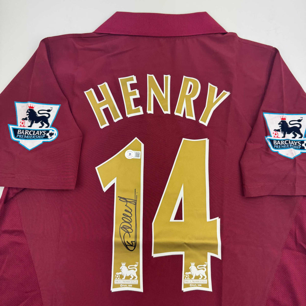 Autographed/Signed Thierry Henry Arsenal Red Soccer Jersey Beckett BAS COA (ONLINE ORDER ONLY)