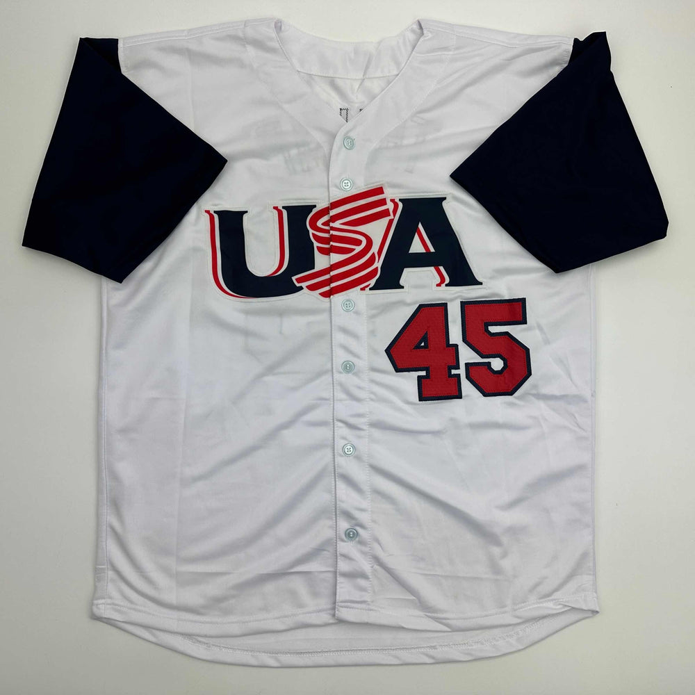 Facsimile Autographed Donald Trump #45 United States USA White Reprint Laser Auto Baseball Jersey Size Men's XL (ONLINE ORDER ONLY)