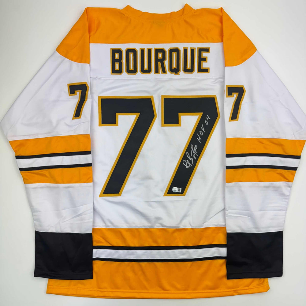 Autographed/Signed Ray Bourque Boston White Hockey Jersey JSA COA (ONLINE ORDER ONLY)