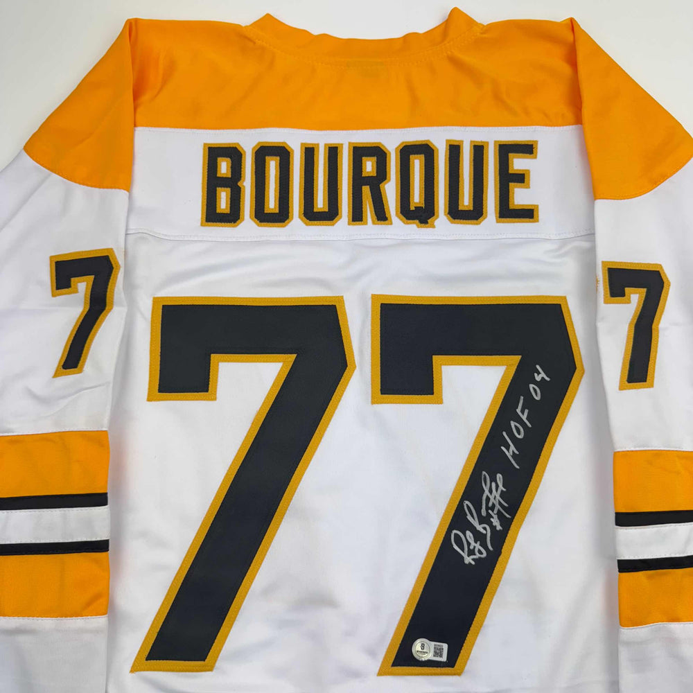 Autographed/Signed Ray Bourque Boston White Hockey Jersey JSA COA (ONLINE ORDER ONLY)