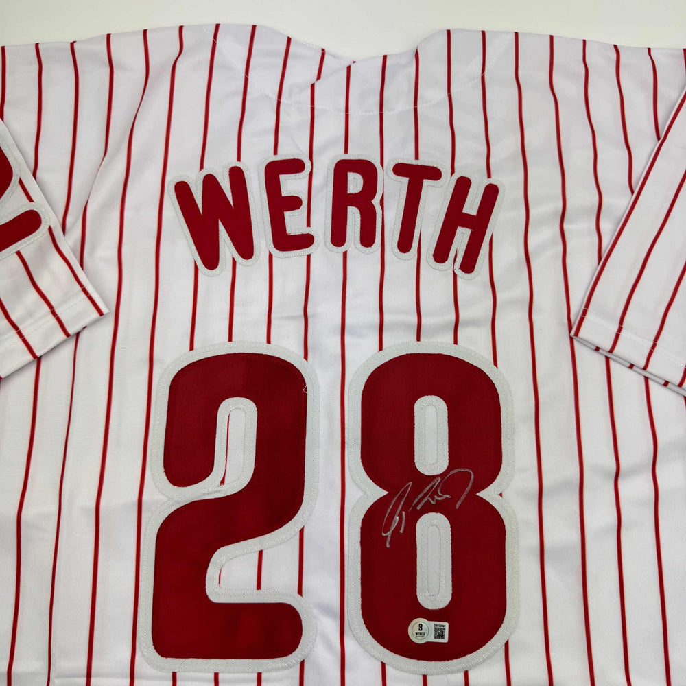 Autographed/Signed Jayson Werth Philadelphia Pinstripe Baseball Jersey Beckett BAS COA (ONLINE ORDER ONLY)