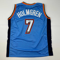 Facsimile Autographed Chet Holmgren Oklahoma City Blue Reprint Laser Auto Basketball Jersey Size Men's XL (ONLINE ORDER ONLY)