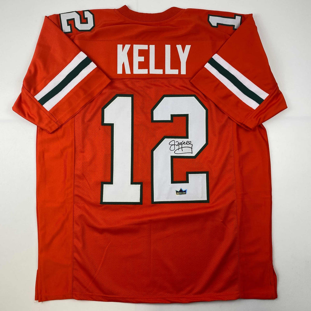 Facsimile Autographed Jim Kelly Miami Orange Reprint Laser Auto College Football Jersey Size Men's XL (ONLINE ORDER ONLY)
