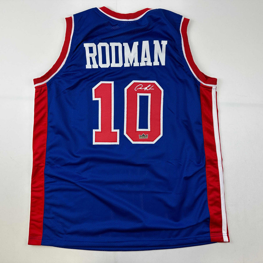 Facsimile Autographed Dennis Rodman Detroit Blue Reprint Laser Auto Basketball Jersey Size Men's XL (ONLINE ORDER ONLY)