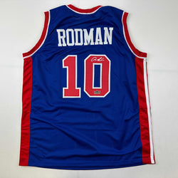 Facsimile Autographed Dennis Rodman Detroit Blue Reprint Laser Auto Basketball Jersey Size Men's XL (ONLINE ORDER ONLY)