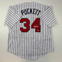 Facsimile Autographed Kirby Puckett Minnesota Pinstripe Reprint Laser Auto Baseball Jersey Size Men's XL (ONLINE ORDER ONLY)