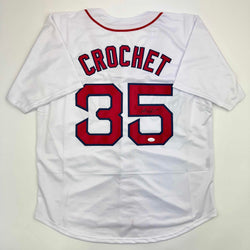 Autographed/Signed Garrett Crochet Boston White Baseball Jersey JSA COA (ONLINE ORDER ONLY)