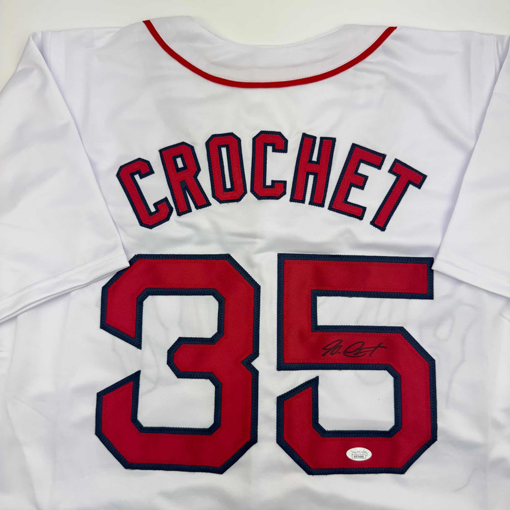 Autographed/Signed Garrett Crochet Boston White Baseball Jersey JSA COA (ONLINE ORDER ONLY)