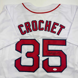 Autographed/Signed Garrett Crochet Boston White Baseball Jersey JSA COA (ONLINE ORDER ONLY)