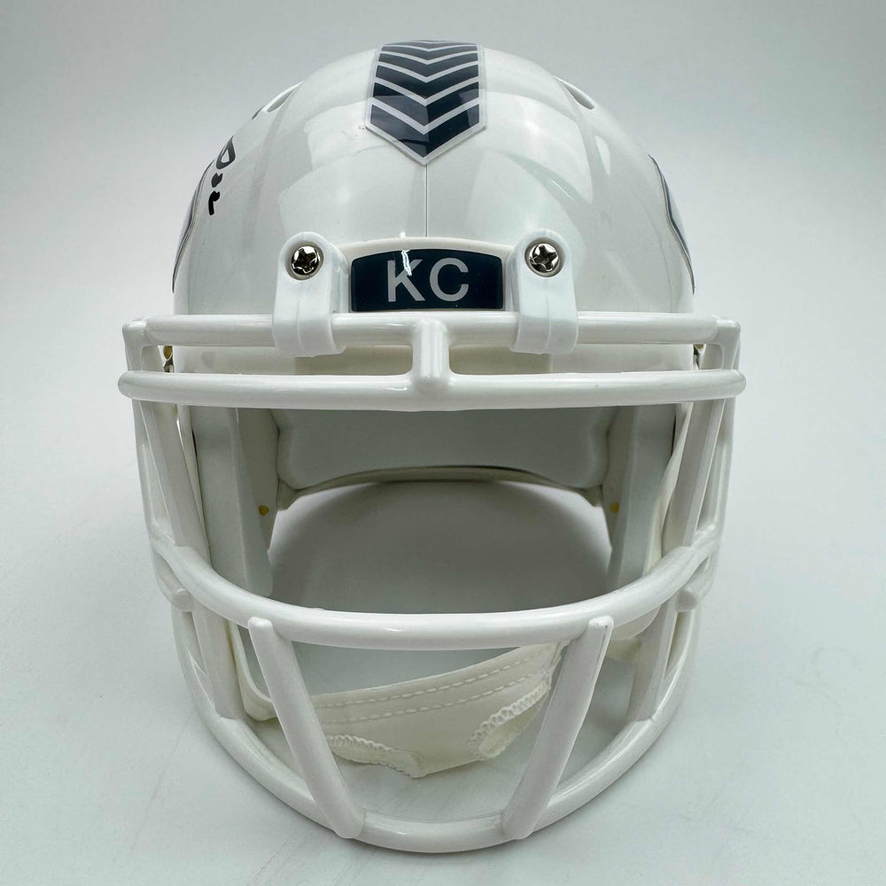 Autographed/Signed Trent McDuffie Kansas City Chiefs White Salute to Service Mini Football Helmet Beckett BAS COA (ONLINE ORDER ONLY)